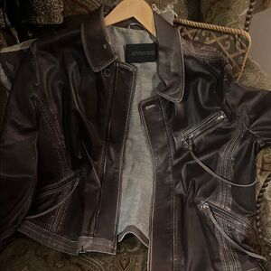 SUNDAY SPECIAL Ermano Scervino  Distressesd Leather Jacket with Zipper Details